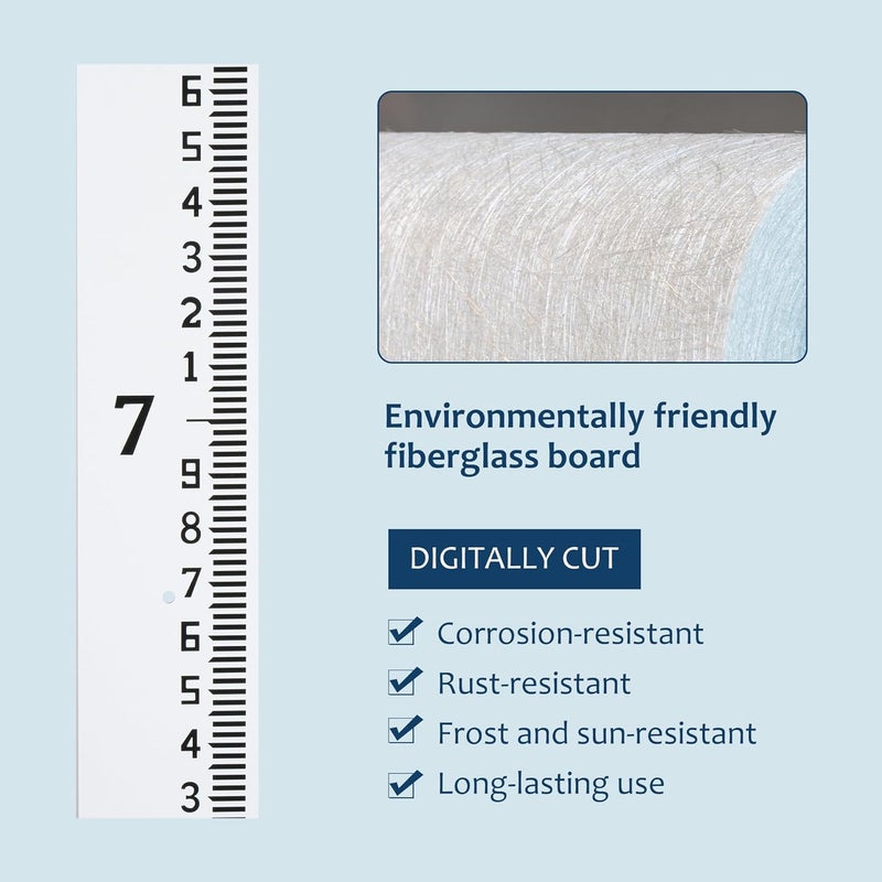 Holdly Depth Gauge, Water Level Gauge (Hundredths, Tenths, Teet), Heavy-Duty Ruler-Style Water Level Indicator, All-Weather Water Level Tool, Rust-Resistant, with Pre-Drilled Holes (4-8 Feet) - Image 5